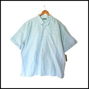 Cubavera‎ Button Up Shirt Men's Size XXL Blue Short Sleeve Linen Blend NWT